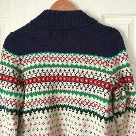 Talbots Navy Blue Fair Isle Shawl Collar Open Front Cardigan Sweater Sz P/MEDIUM - Picture 6 of 8